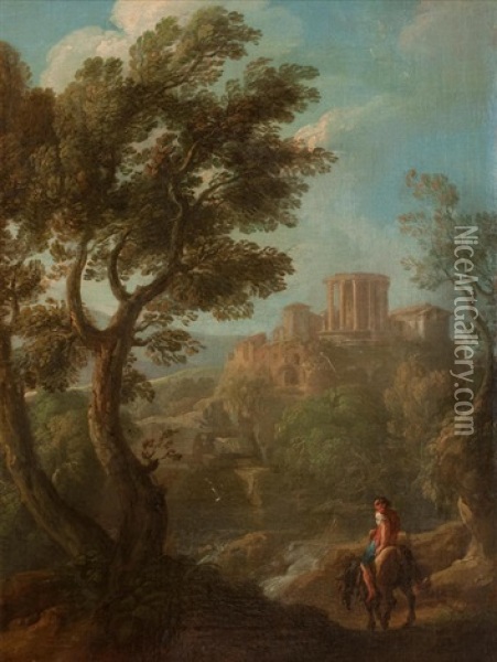 Figures By A Classical Ruin Oil Painting - Andrea Locatelli