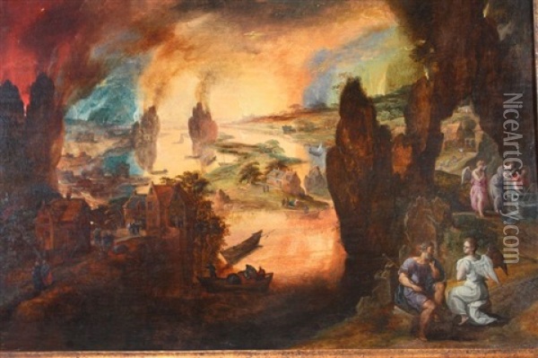 L'incendie De Sodome Oil Painting - Gillis Mostaert the Elder
