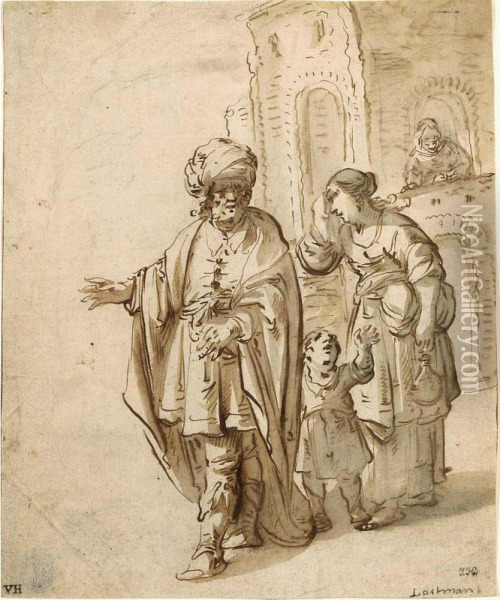 Abraham Dismissing Hagar And Ismael Oil Painting - Pieter Jansz.