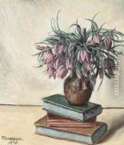 Nature Morte Aux Fleurs Et Livres. 1930 Oil Painting - Francois Emile Barraud