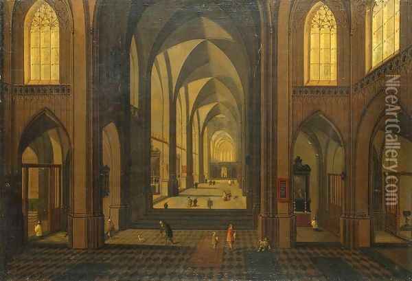 Interior of a Gothic Church Oil Painting - Peeter, the Younger Neeffs