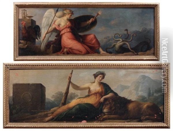 Allegorie De La Guerre (+ Allegorie De La Force; 2 Works) Oil Painting - Charles Meynier