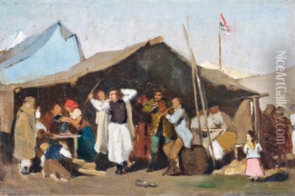 Piaci Jelenet - Vazlat Oil Painting - Lajos Deak Ebner