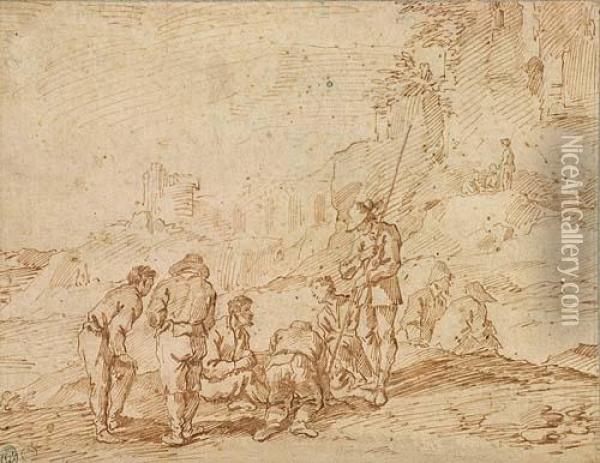 Landscape With Peasants And Ruins Oil Painting - Filippo D Angeli