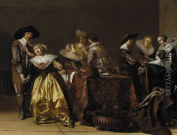 Elegant Company In An Interior Oil Painting - Pieter Jacobs Codde