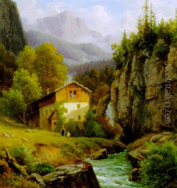 Die Kugelmuhle Bei Berchtesgaden Oil Painting - Georg Koebel