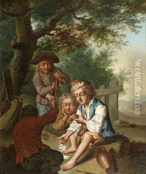La Partie De Cartes Sous L'arbre Oil Painting - Johann Conrad Seekatz