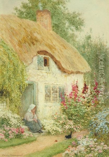 A Cheshire Cottage Oil Painting - Arthur Claude Strachan