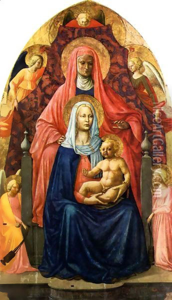 Madonna and Child with Saint Anne (painted with Masaccio) 1424-25 Oil Painting - Tommaso Masolino (da Panicale)