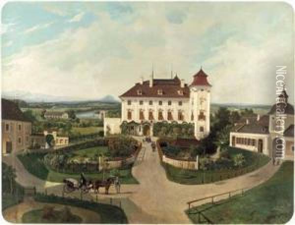 Schloss Lichteneck Mit Nebengebauden Und Blick In Die Landschaft Oil Painting - Ferdinand Lepie