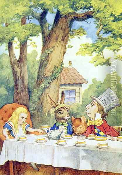 The Mad Hatters Tea Party, illustration from Alice in Wonderland by Lewis Carroll 1832-9 Oil Painting - John Tenniel