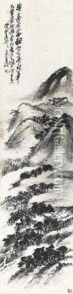 Summer Mountain And Cloudy Sky Oil Painting - Wu Changshuo