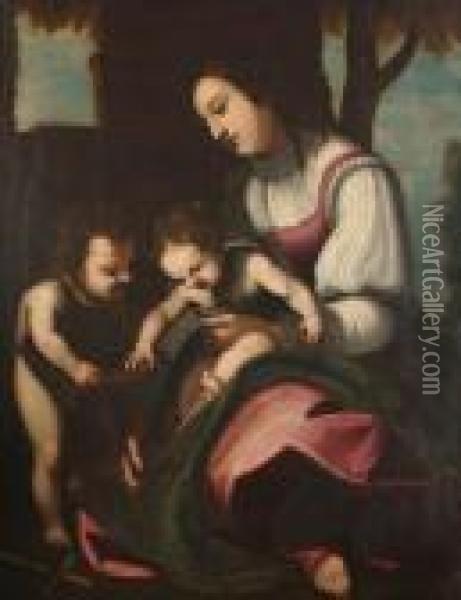 The Virgin And Child With The Infant Saint John The Baptist. Oil Painting - Matteo Rosselli
