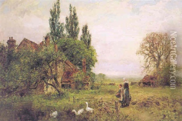 The Path By The Barn At Aldermaston Mill Near Reading Oil Painting - Henry John Yeend King
