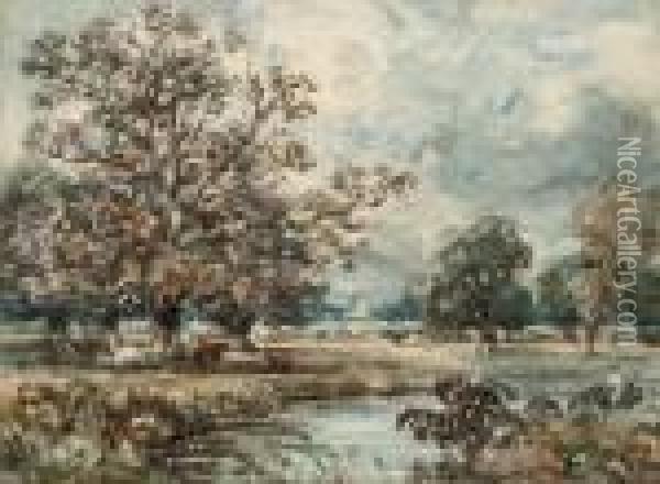 View Near Dedham, Suffolk Oil Painting - John Constable