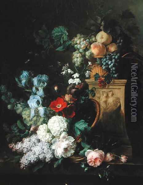 Still life with Flowers and Fruit, 1804 Oil Painting - Cornelis van Spaendonck