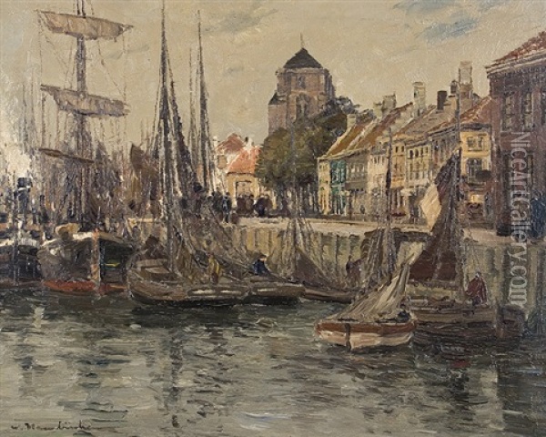 Dutch Seaport Oil Painting - Wilhelm Hambuechen