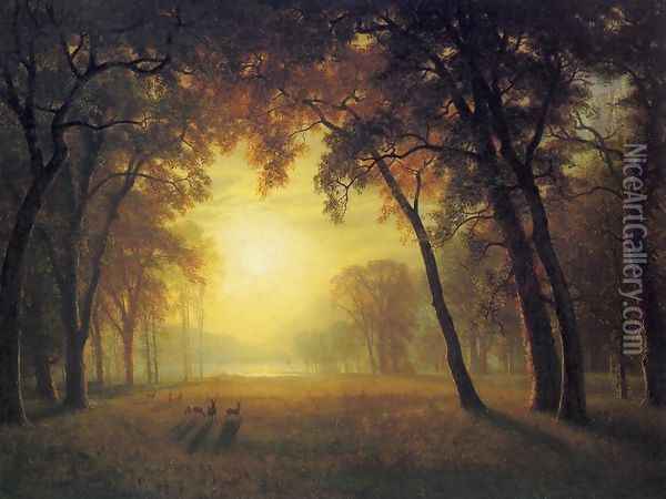 Deer in a Clearing Oil Painting - Albert Bierstadt