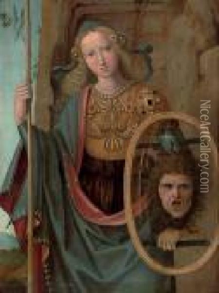 Minerva Oil Painting - Pietro Perugino