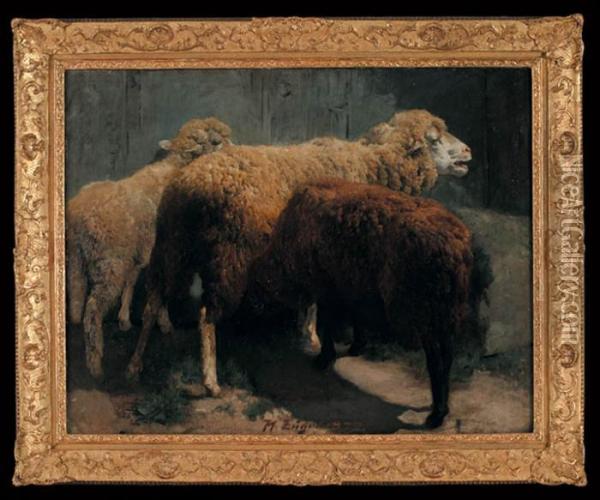Trzy Owce, 1872 R. Oil Painting - Heinrich Johann Von Zugel
