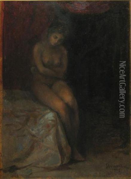 Nud In Interior Oil Painting - Ipolit Strambu