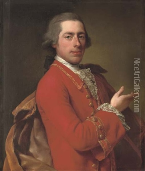 Portrait Of Francis William Skipwith In A Red Coat With Gold Trim And Buttons Oil Painting - Anton von Maron