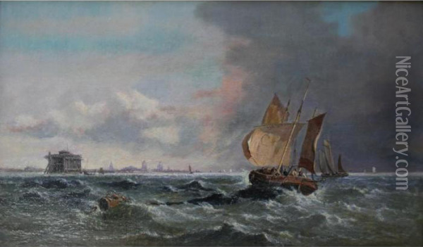 Mackerel Boats Under Weigh Off Calais Oil Painting - Arthur Joseph Meadows