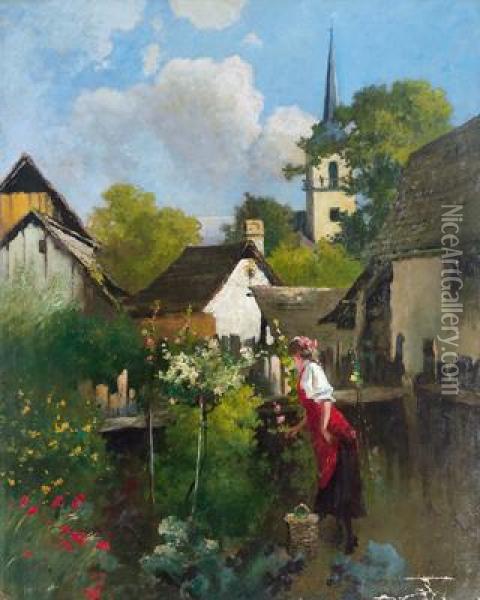 Madchen Im Bauerngarten Oil Painting - Antal Neogrady