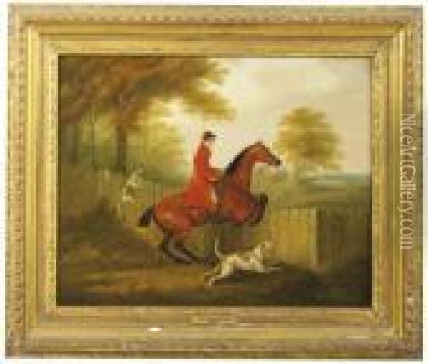 A Huntsman At A Fence With Two Hounds Oil Painting - John Nost Sartorius