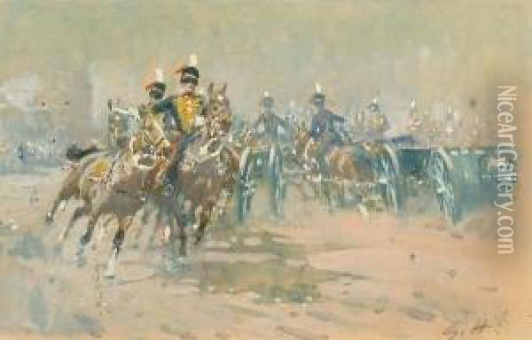 Charging Cavalry. Oil Painting - Gilbert Holiday