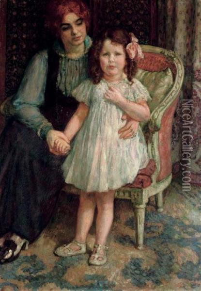 Portrait De Madame Goldner-max Et Sa Fille Juliette Oil Painting - Theo van Rysselberghe