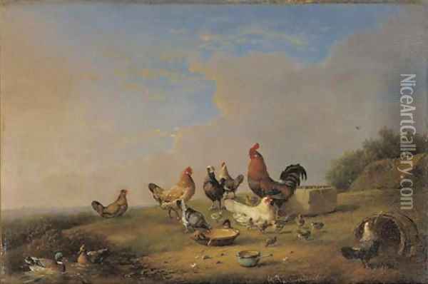 Poultry by a stream Oil Painting - Franz van Severdonck