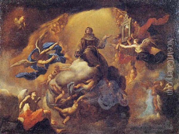 S.antonio Di Padova In Una Gloria Di Angeli Oil Painting - Domenico Gargiulo
