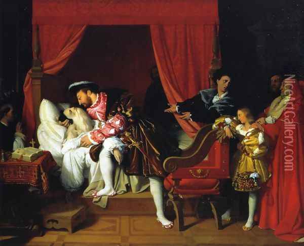 The Death of Leonardi da Vinci Oil Painting - Jean Auguste Dominique Ingres