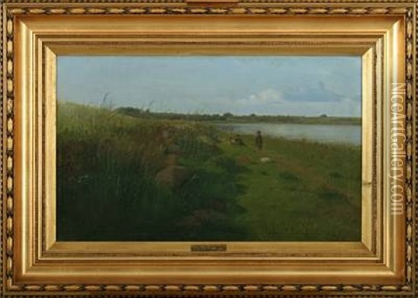 Costal Scenery With Persons Oil Painting - Otto Haslund