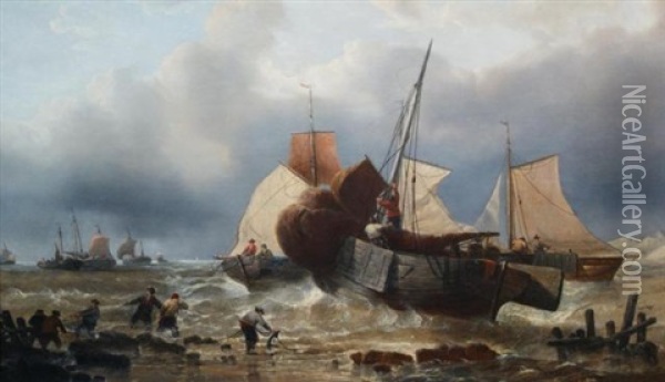 The Fishermen Are Returning Oil Painting - Francois-Etienne Musin