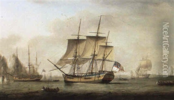 The Sarah And Other Whalers Sailing The Arctic Oil Painting - Robert Cleveley