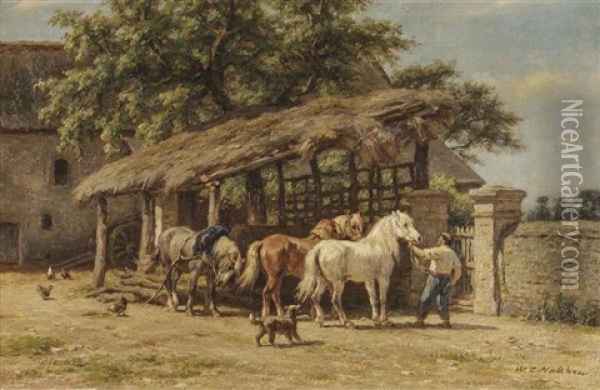 The Farmer And His Horses Oil Painting - Willem Carel Nakken