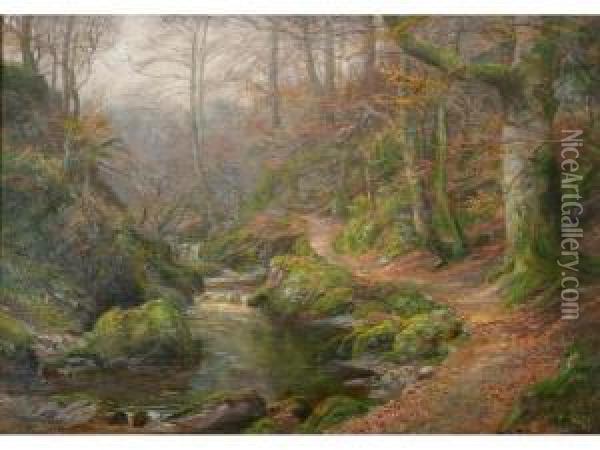 A Woodland Glen Oil Painting - William Lakin Turner