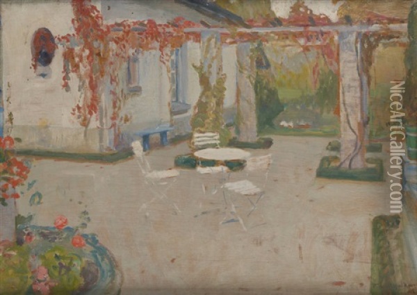 La Terrasse Ensoleillee Oil Painting - Franz van Holder