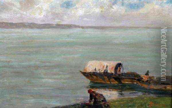 Barca Sul Lago Di Como Oil Painting - Cecrope Barilli