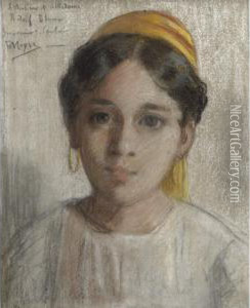 Portrait Of A North African Jewish Girl Oil Painting - Edouard Moyse
