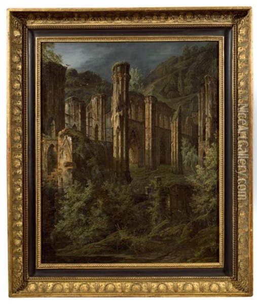Gotische Kirchenruine In Gebirgslandschaft Oil Painting - Friedrich August Elsasser