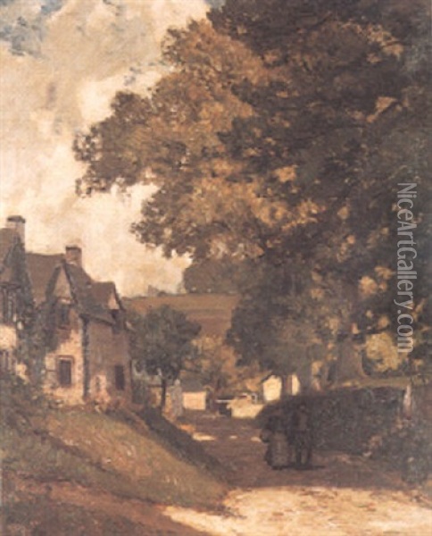A Gloucestershire Village Oil Painting - Sir Alfred East