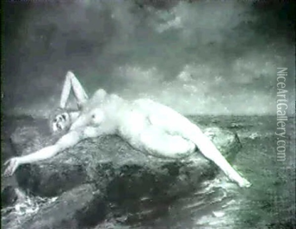 Nude On Rock Oil Painting - Ferdinand Leeke