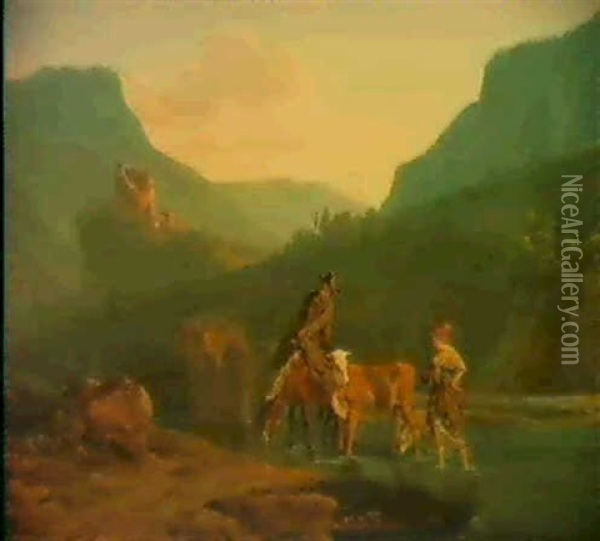 Reiter In Der Furt, In Der Art Des Karel Dujardin Oil Painting - Christian Wilhelm Ernst Dietrich