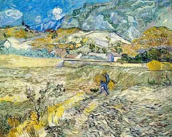 Champ de blé et paysan 1889 Oil Painting - Vincent Van Gogh
