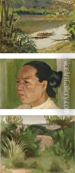 Bords Du Mekong/femme D'asie/doson, Pointe De Hon Dau Oil Painting - George Barriere