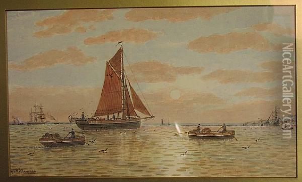 Fishing Boats Off Sheerness. Oil Painting - George Stanfield Walters