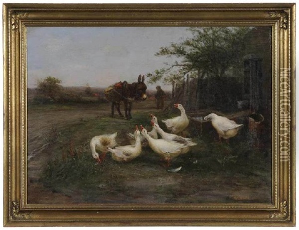 Geese And A Donkey Oil Painting - William Henderson